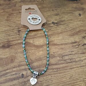 Turquoise and Gold Bracelet With Heart My Dog And A Paw.